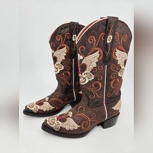 NEW El Presidente Gold Collection Brown Embroidered Cowboy Western Boots 6.5 B